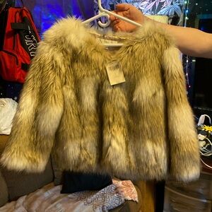 Boston proper genuine multi tan fur pull over